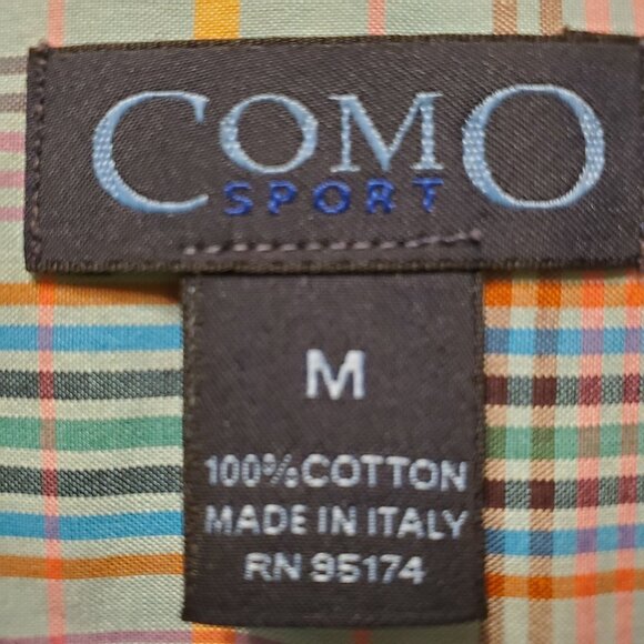 NWOT Como Sport  Men M Shirt Italian 100%Cotton PocketMatched Plaid xtra Buttons - Picture 3 of 8